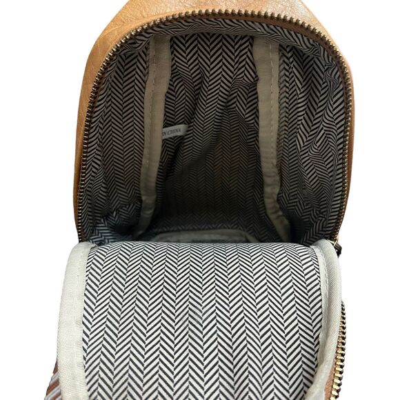 Threaded Pear Tan Vegan Leather Sling Bag Embroidered Strap - Picture 6 of 11